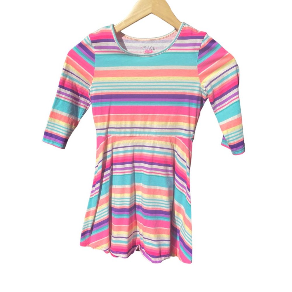 Children's Place Girl's colorful striped long sleeve dress sz M (7-8)